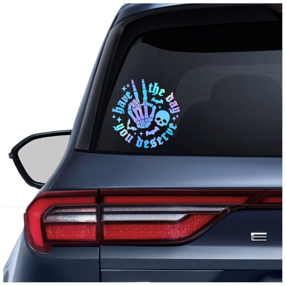 Have The Day You Deserve Skull Window Decal, Spooky Car Decals, Wave Decal, Skel